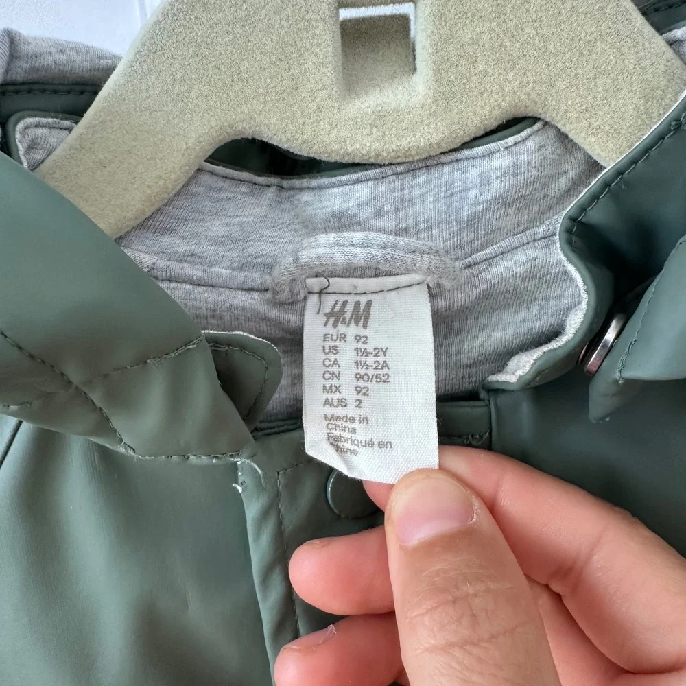 HM Kids Olive Green Hooded Rain Jacket Size 1.5-2Y Fall Sage Coat